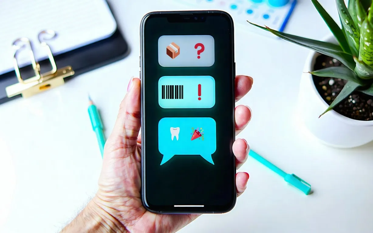 Smartphone with symbolic notifications on the status of work items